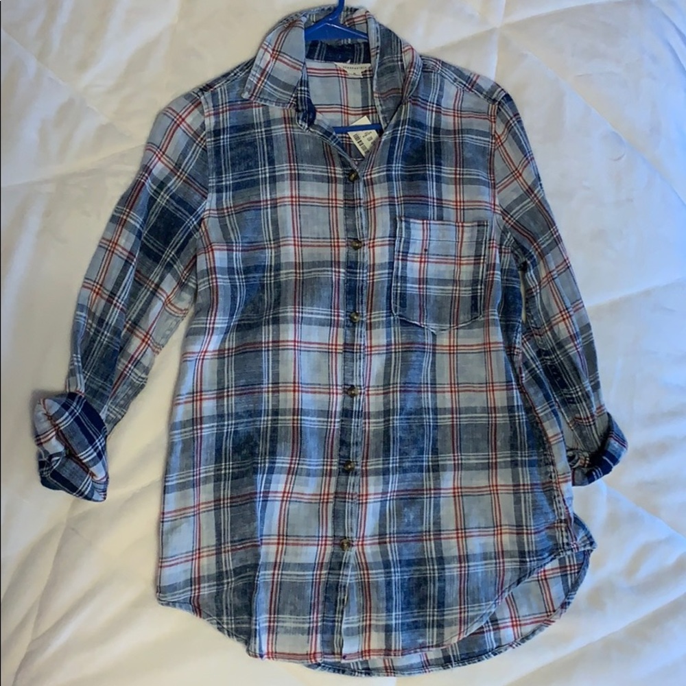 Red, white, blue, patriotic flannel with pocket